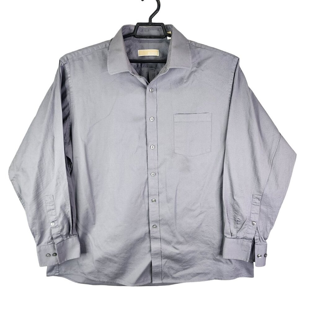 Mens Gray Michael Kors Dress Shirt Long Sleeve Button-Down Size 18 34/35